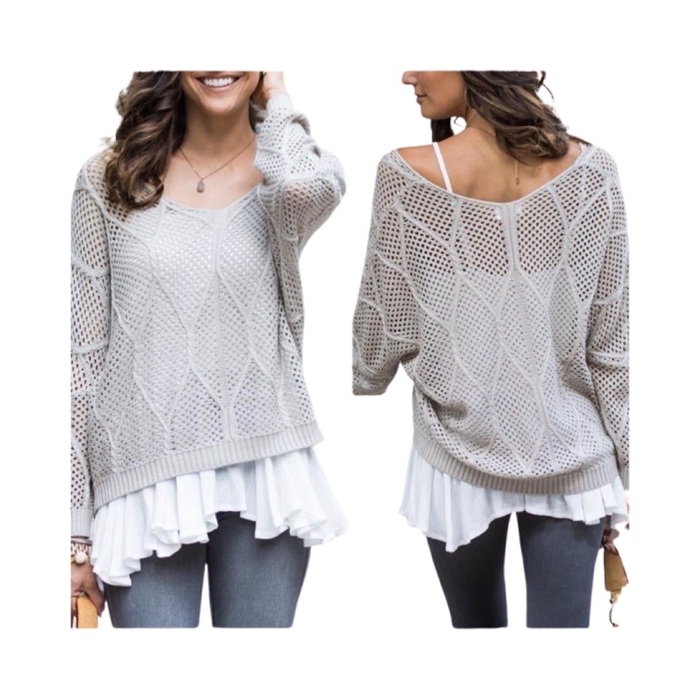 Grace & Lace Cream V-Neck Sweater